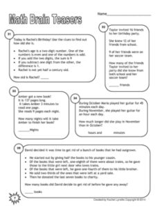 Math Brain Teasers with Answer Key - 56 Problems in 2 Formats - Minds