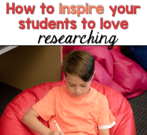 This is a graphic showing a young boy with the words, "How to Inspire Your Students to Love Researching" on it.