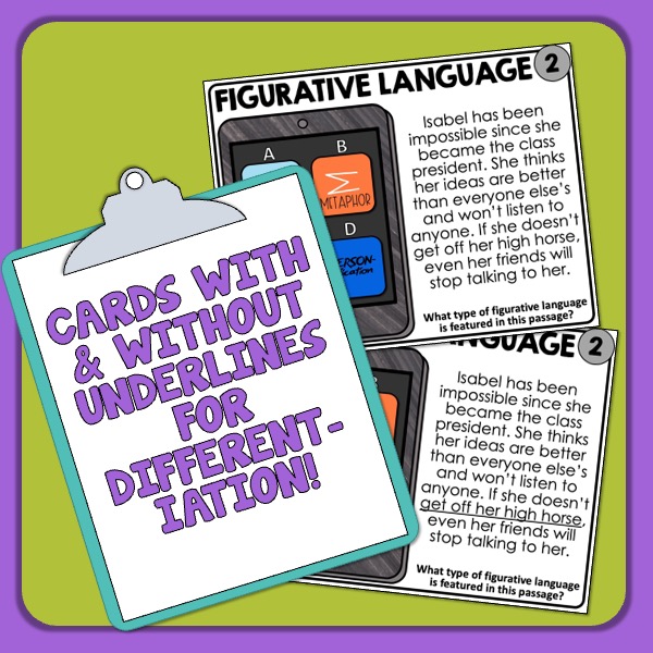 Figurative Language Task Cards Multiple Choice Print & Digital Google Slides Minds in Bloom