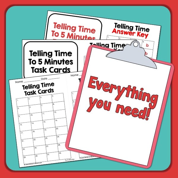 Telling Time to the Nearest 5 Minutes Task Cards (Multiple Choice