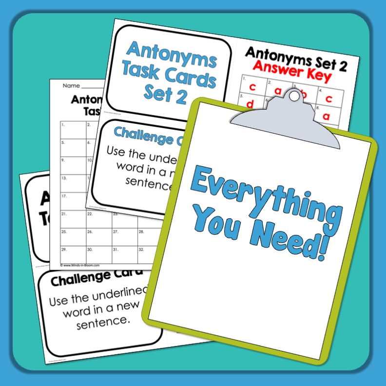 Antonym Task Cards Set 2 Grades 46 Print & Google Apps Digital Options Minds in Bloom