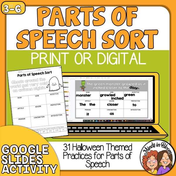 Parts Of Speech Sort Halloween Themed Google Slides Activity Print Digital Google Slides 
