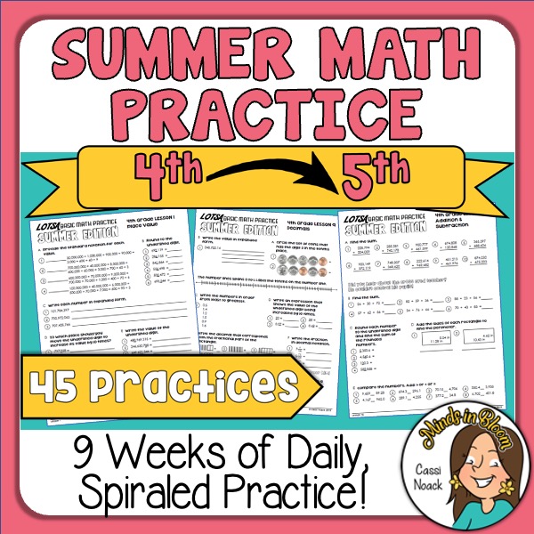 Summer Math Practice 4th Grade Into 5th Grade Practice Worksheets For 