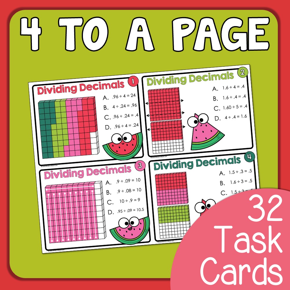 Dividing Decimals With Modeling Task Cards Multiple Choice Engaging