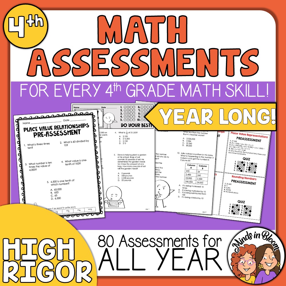 4th Grade Math Assessments To Last ALL Year Place Value Fractions 